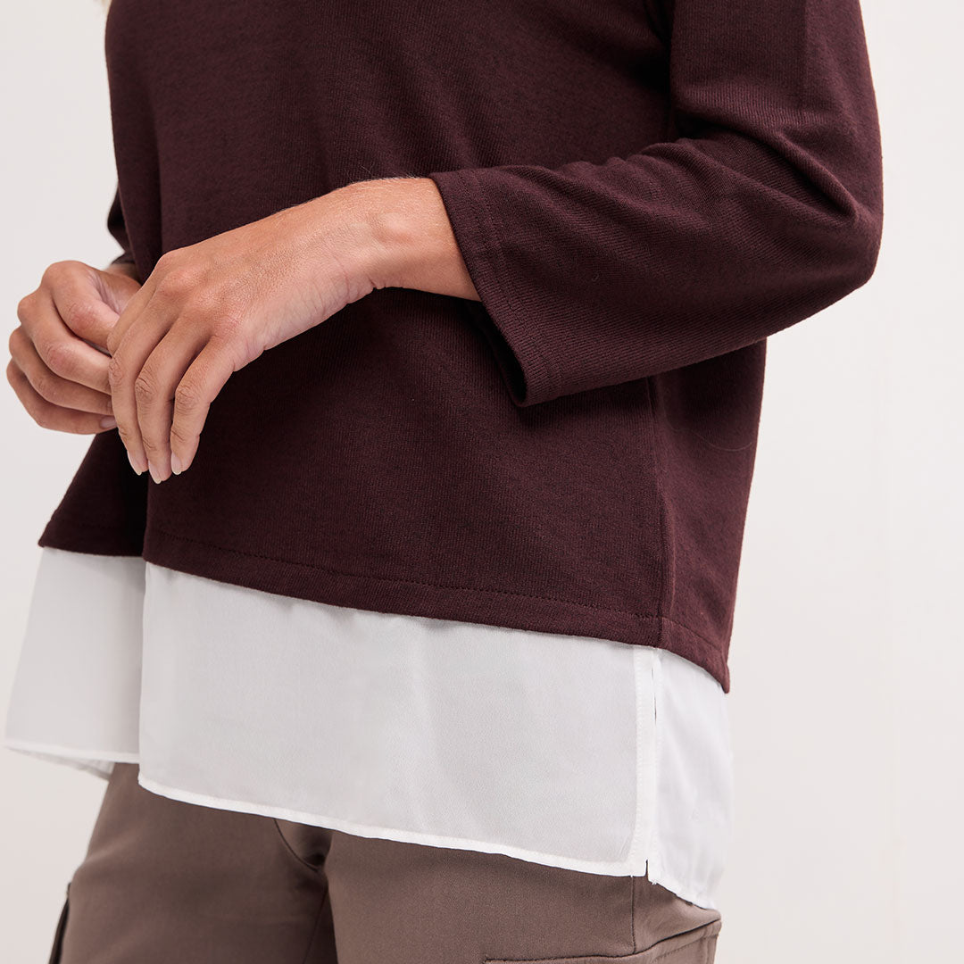 Ladies Brushed Mock Shirt Style Top