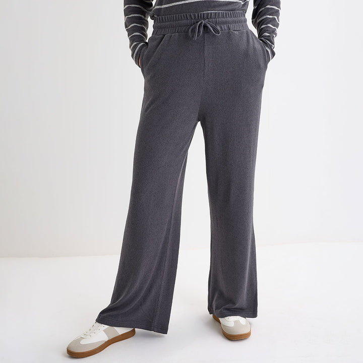 Ladies Dark Grey Drawstring Wide Leg Trouser