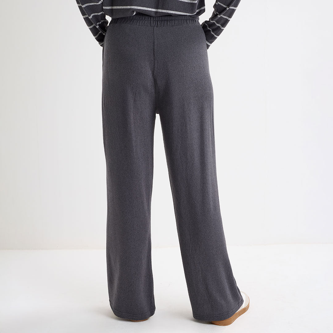 Ladies Dark Grey Drawstring Wide Leg Trouser