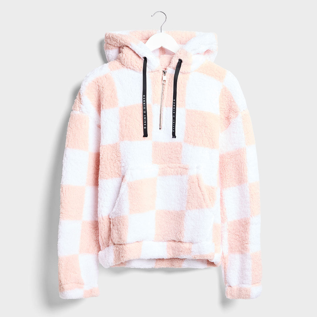 Saint and Sinner Ladies Checked Zip Fleece Pink
