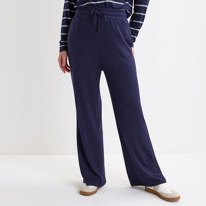 Ladies Navy Drawstring Wide Leg Trouser