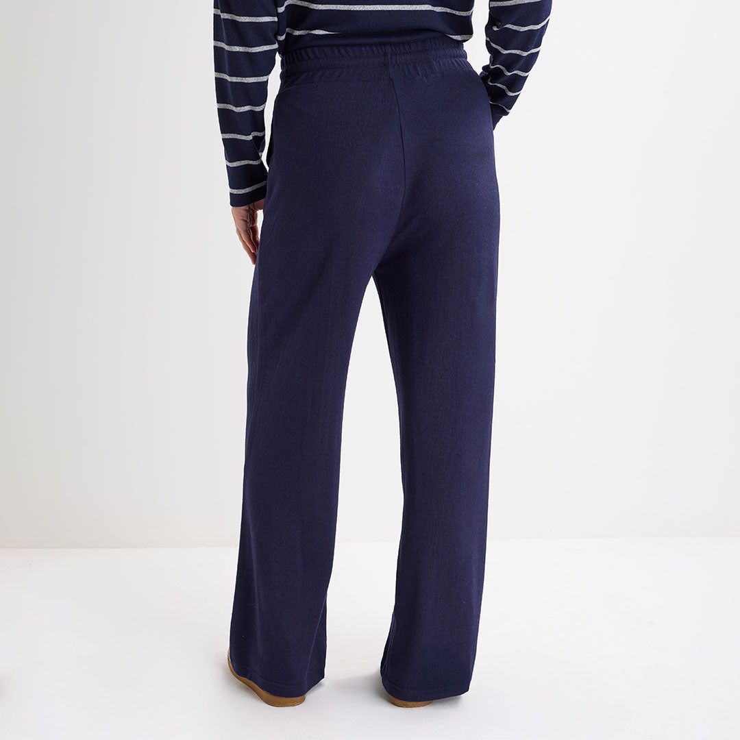 Ladies Navy Drawstring Wide Leg Trouser