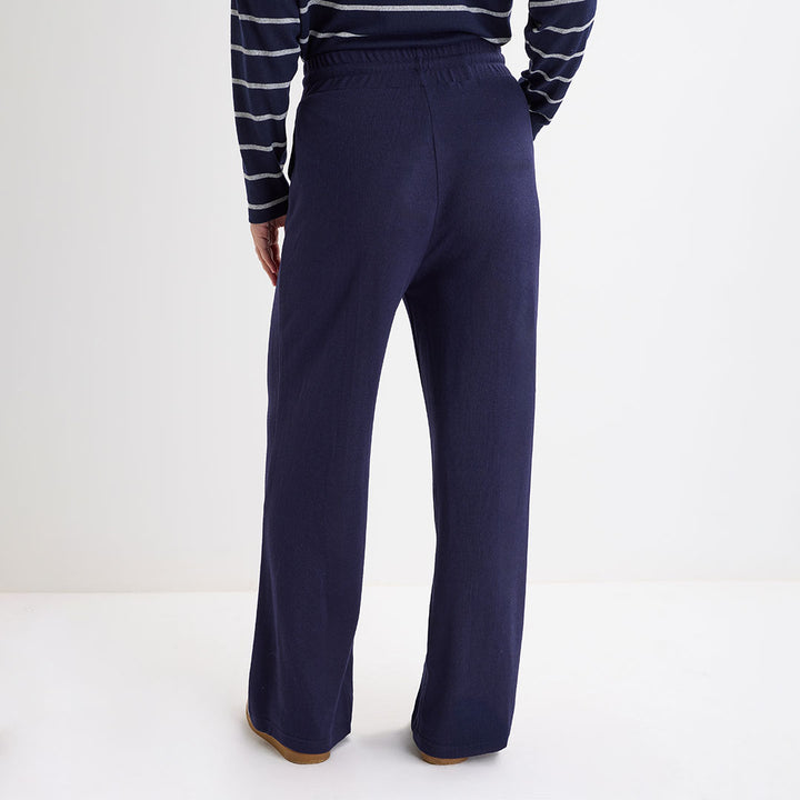 Ladies Navy Drawstring Wide Leg Trouser