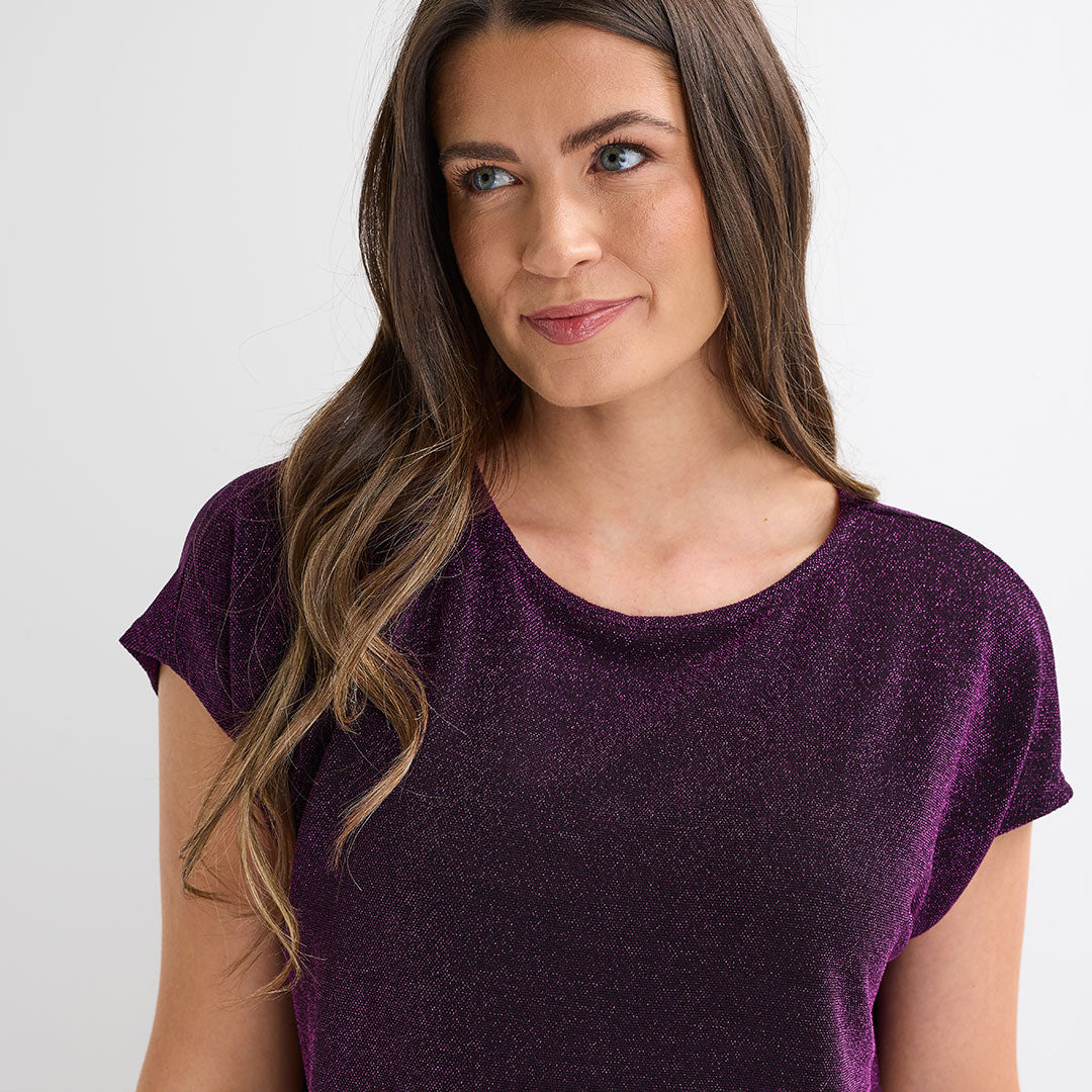 Ladies Cap Sleeve Lurex Top