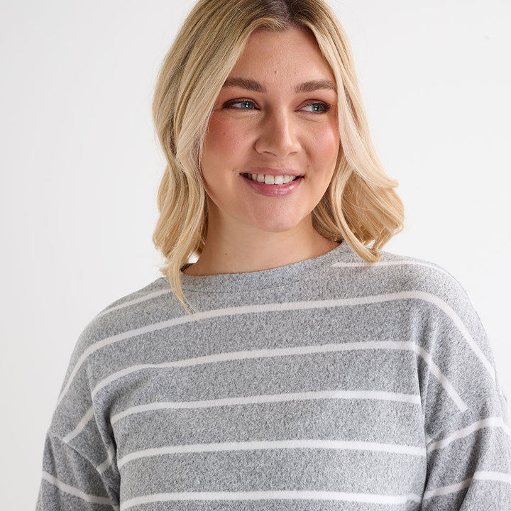 Ladies Light Marl Crew Neck Stripe Top