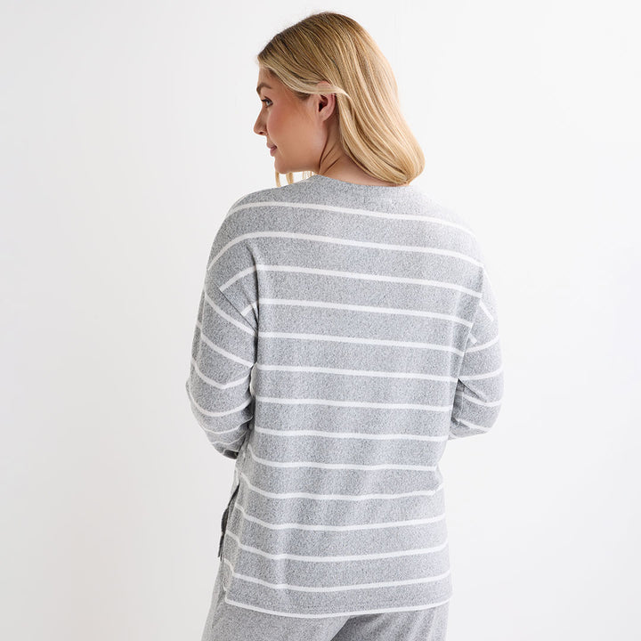Ladies Light Marl Crew Neck Stripe Top