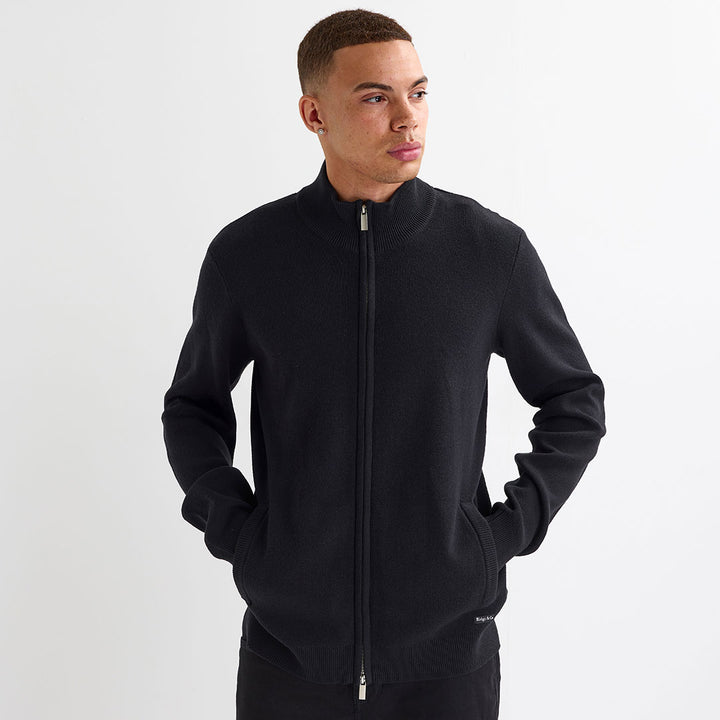 Mens Black Knitted Zipper