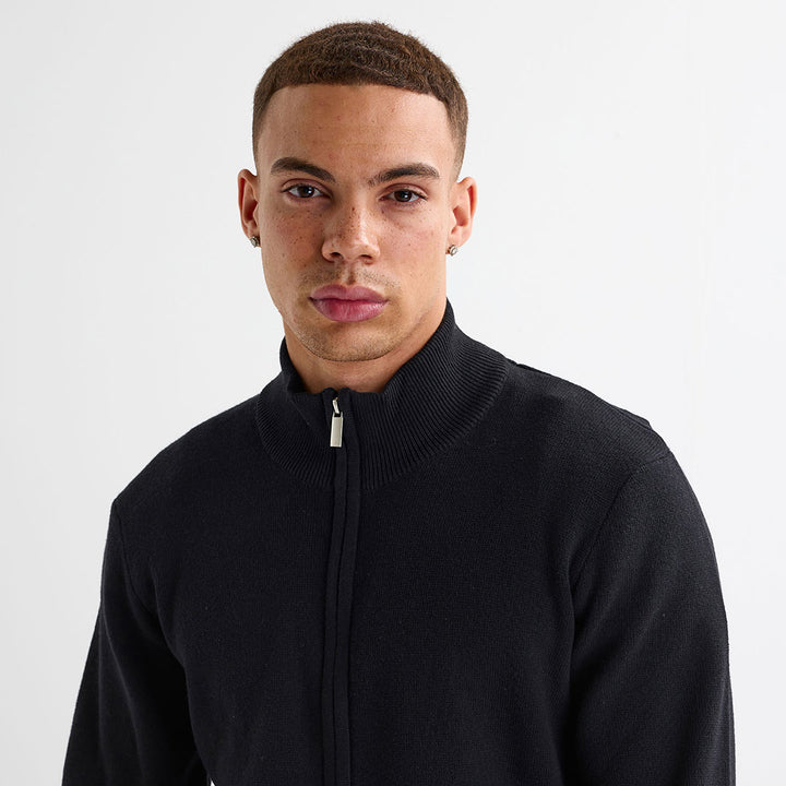 Mens Black Knitted Zipper