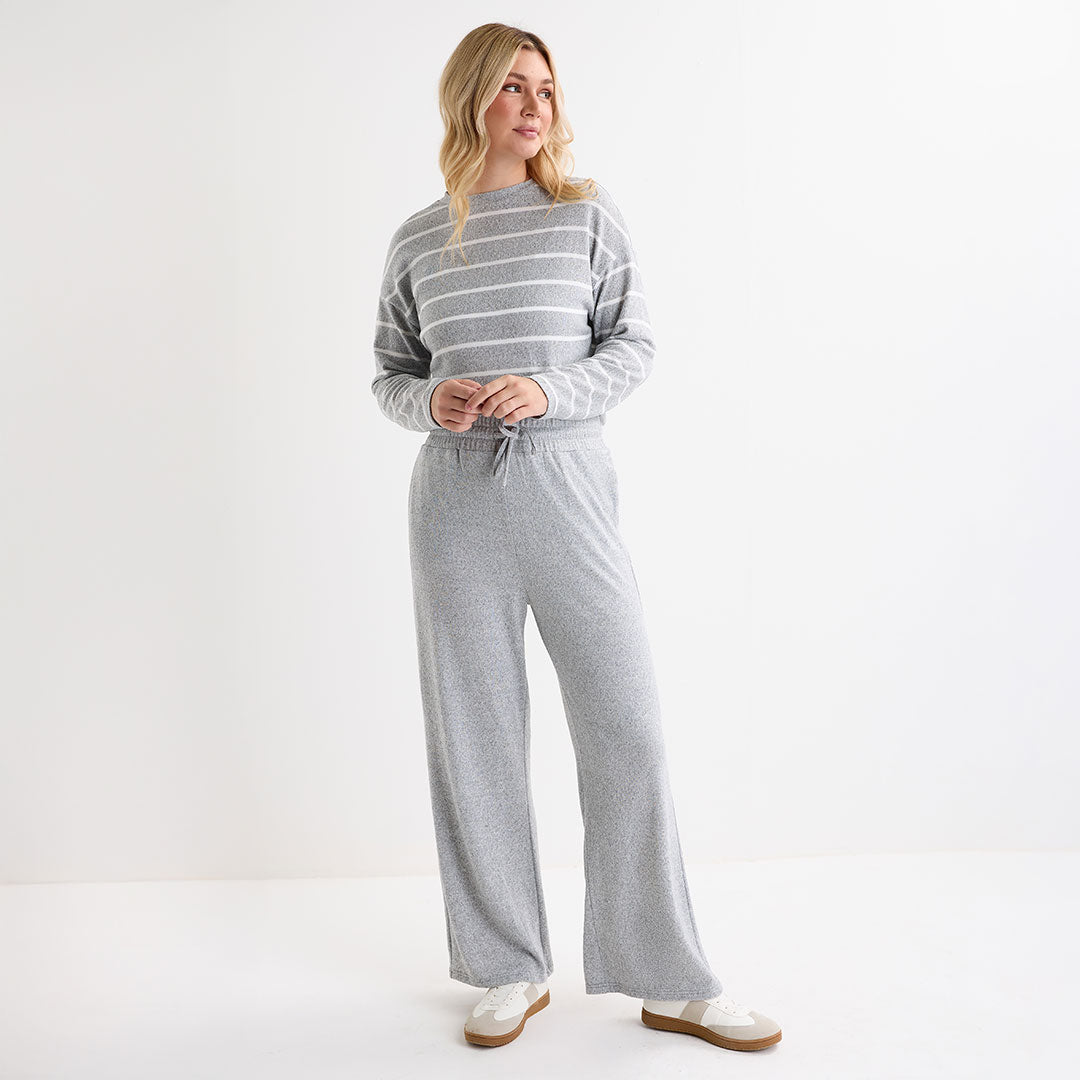Ladies Light Marl Crew Neck Stripe Top
