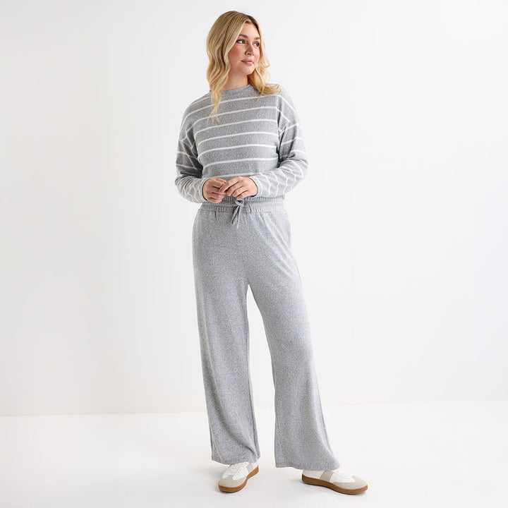 Ladies Light Marl Crew Neck Stripe Top