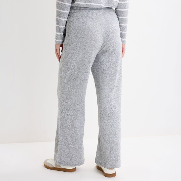 Ladies Light Grey Drawstring Wide Leg Trouser