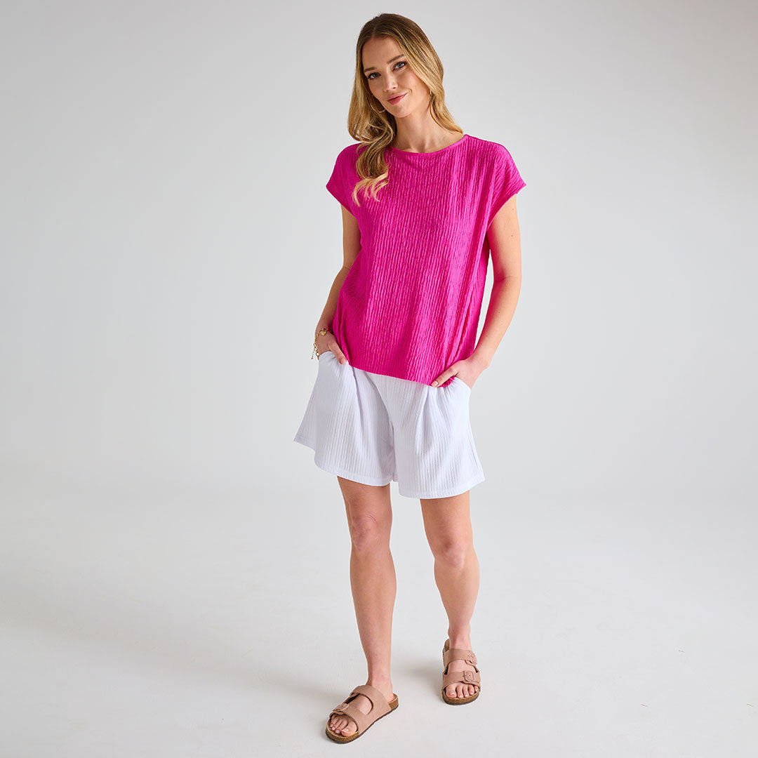 Ladies White Plisse Shorts