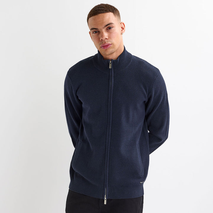 Mens Navy Knitted Zipper