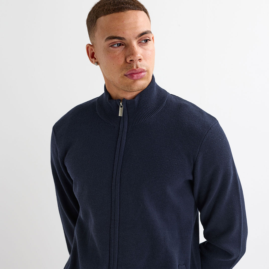 Mens Navy Knitted Zipper
