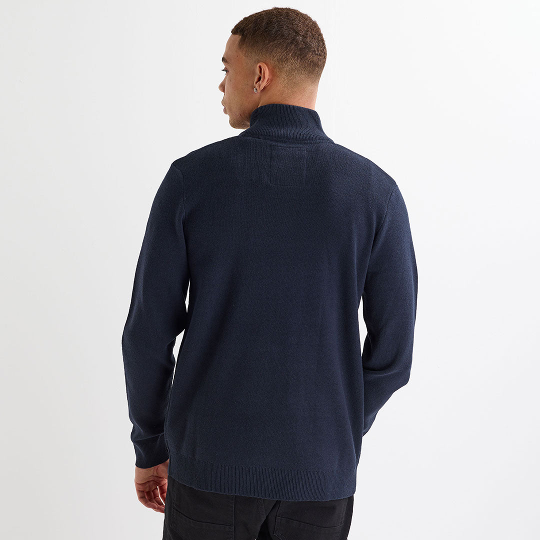 Mens Navy Knitted Zipper