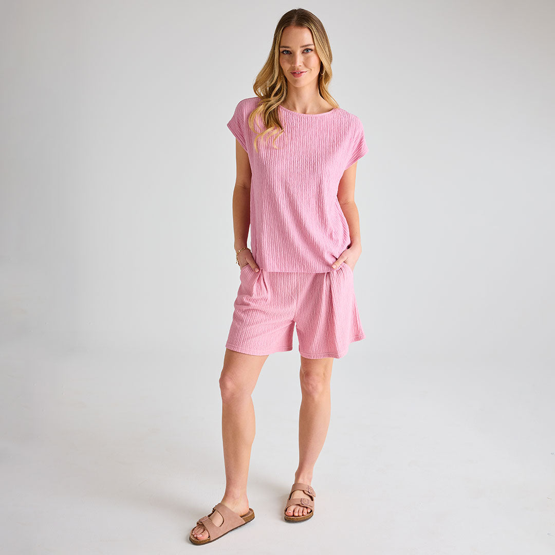 Ladies Pink Plisse Shorts