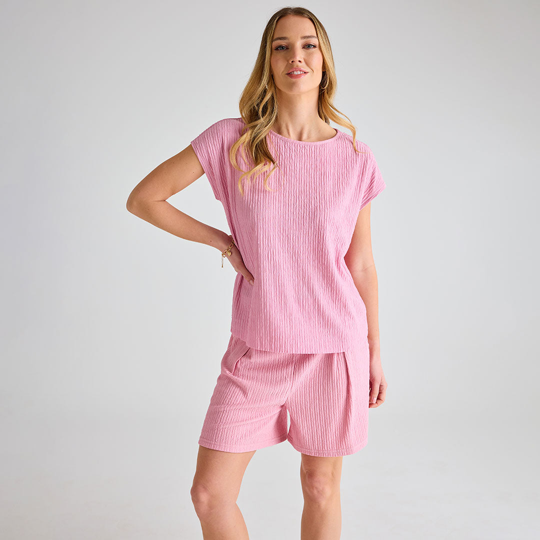 Ladies Pink Plisse Shorts