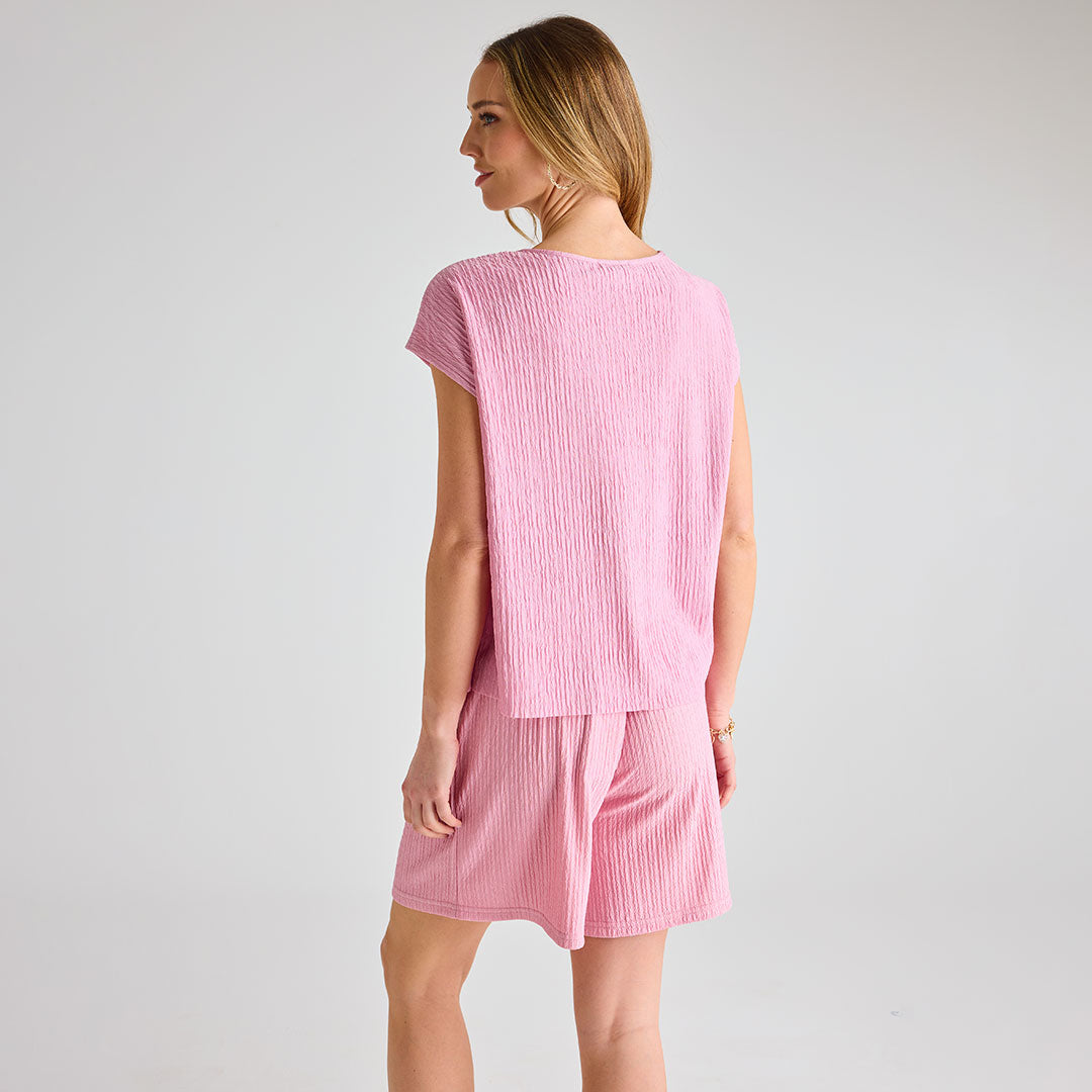 Ladies Pink Plisse Shorts