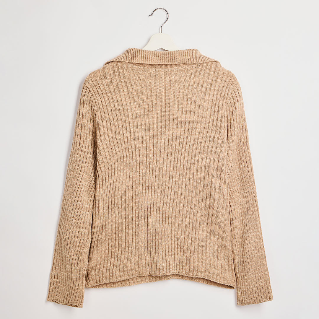 Ladies Beige Button Through Marled Cardigan