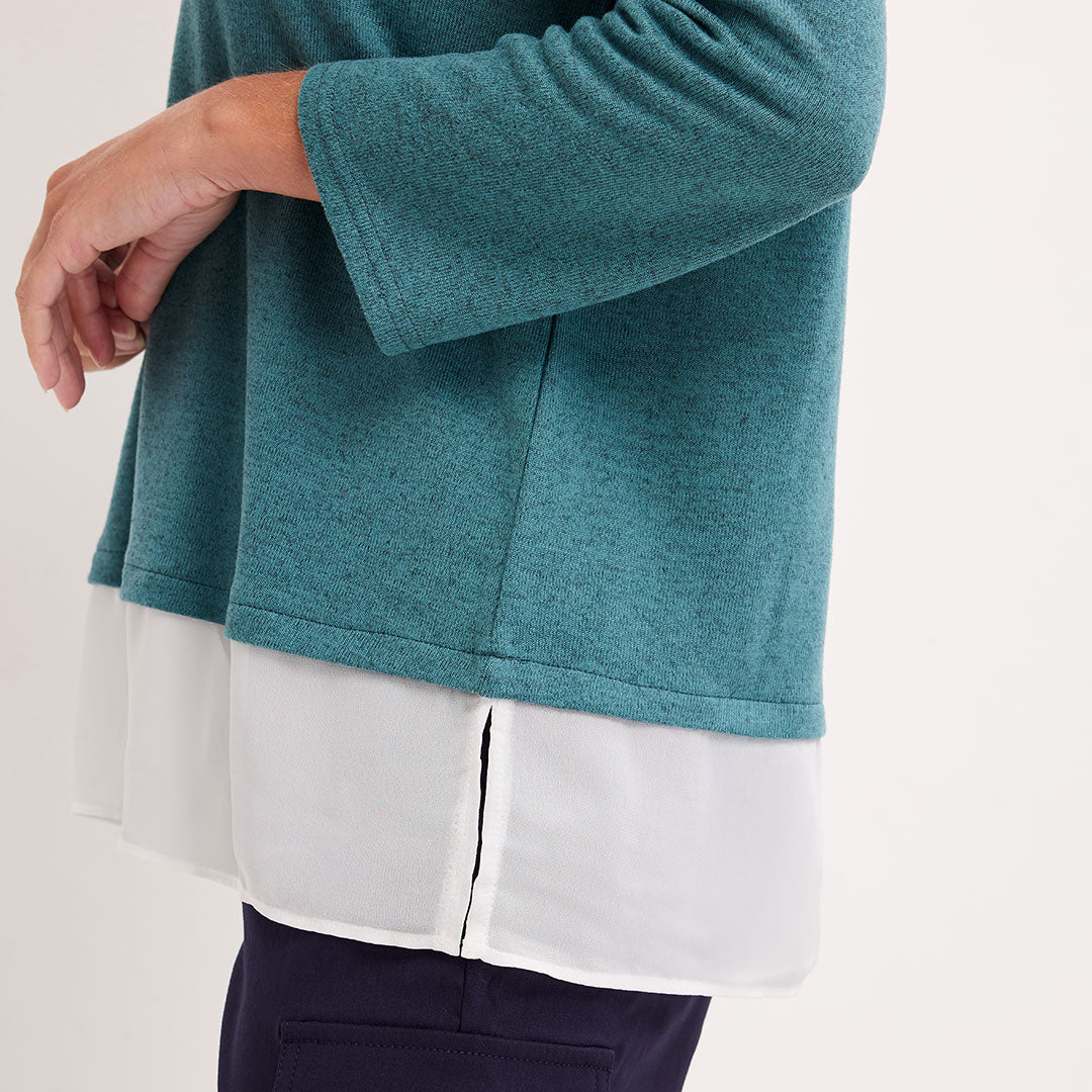 Ladies Brushed Mock Shirt Style Top