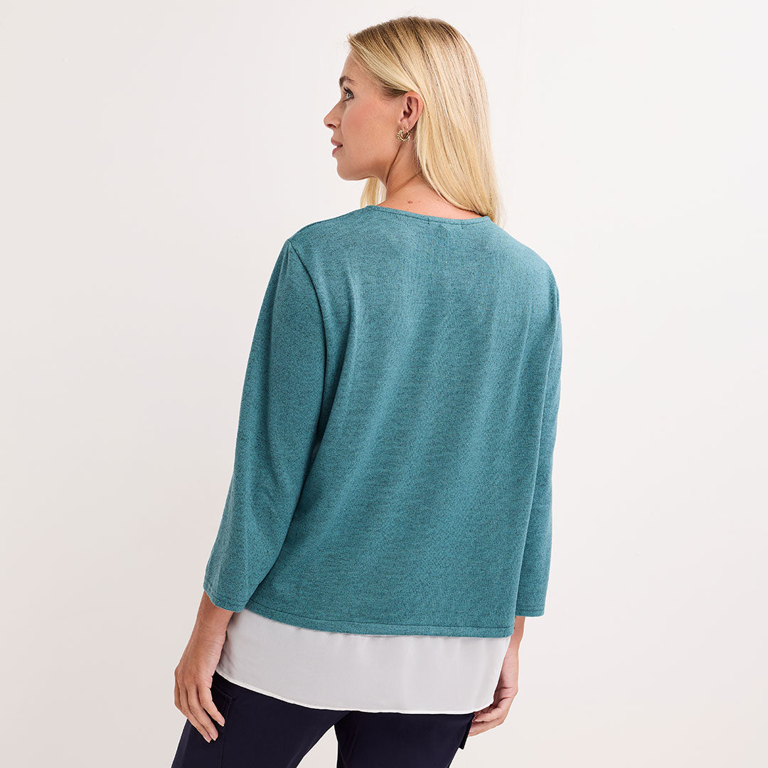 Ladies Brushed Mock Shirt Style Top