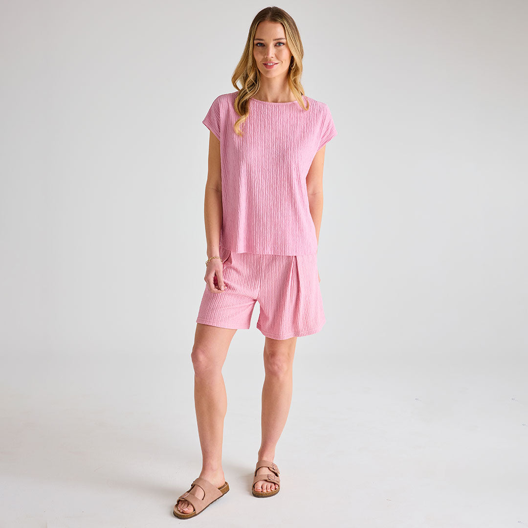 Ladies Pink Plisse Shorts