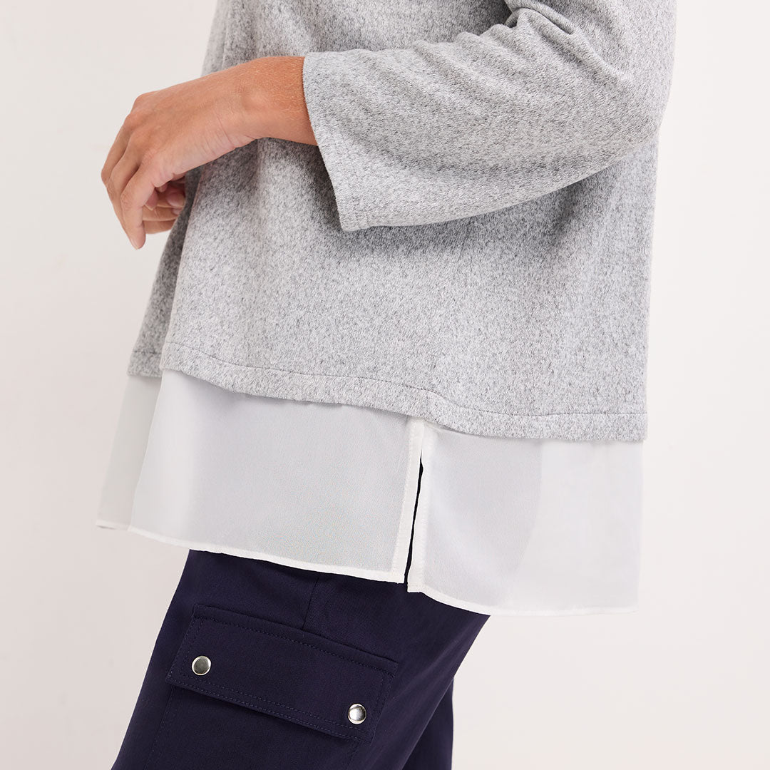 Ladies Brushed Mock Shirt Style Top