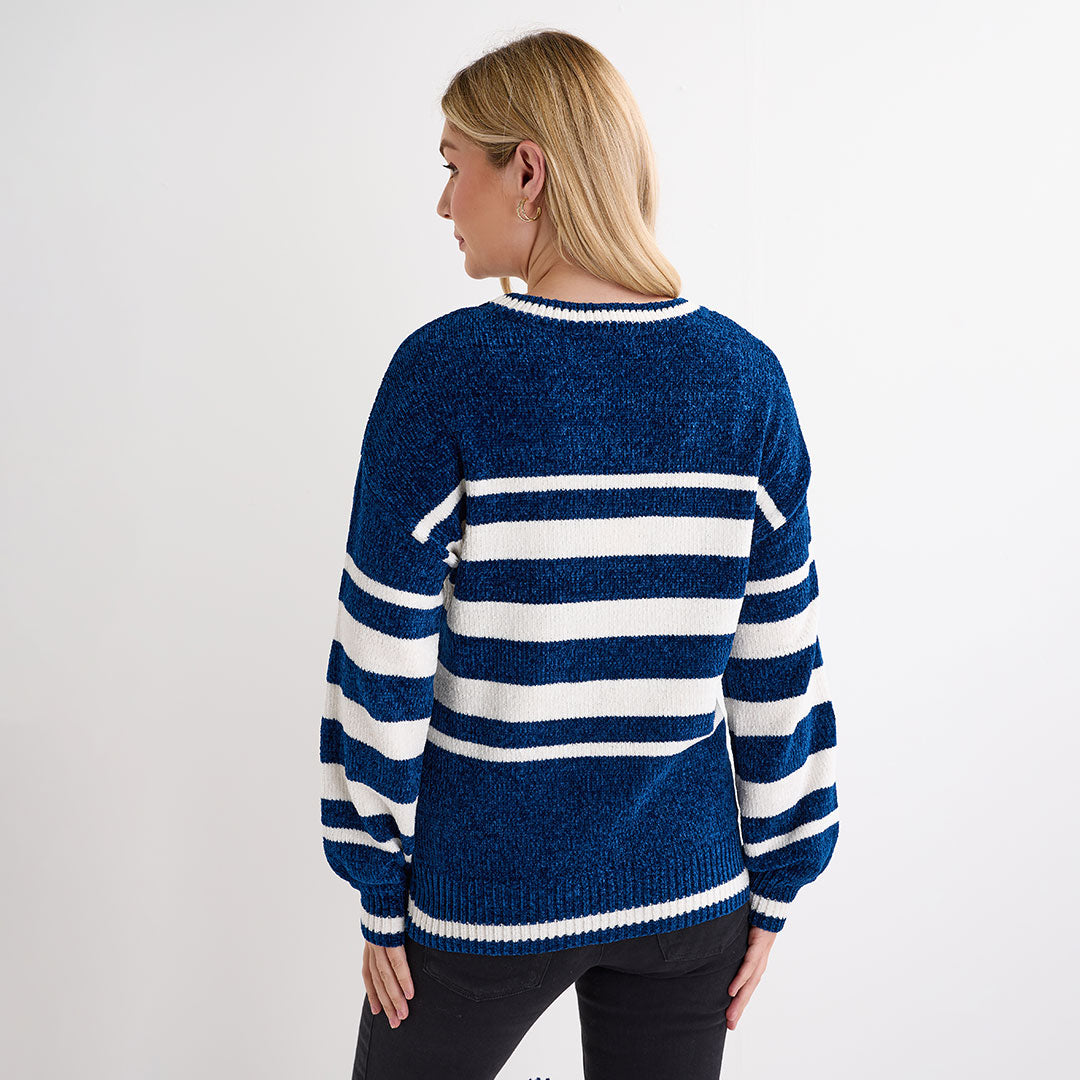 Ladies Navy Chenille Stripe Jumper