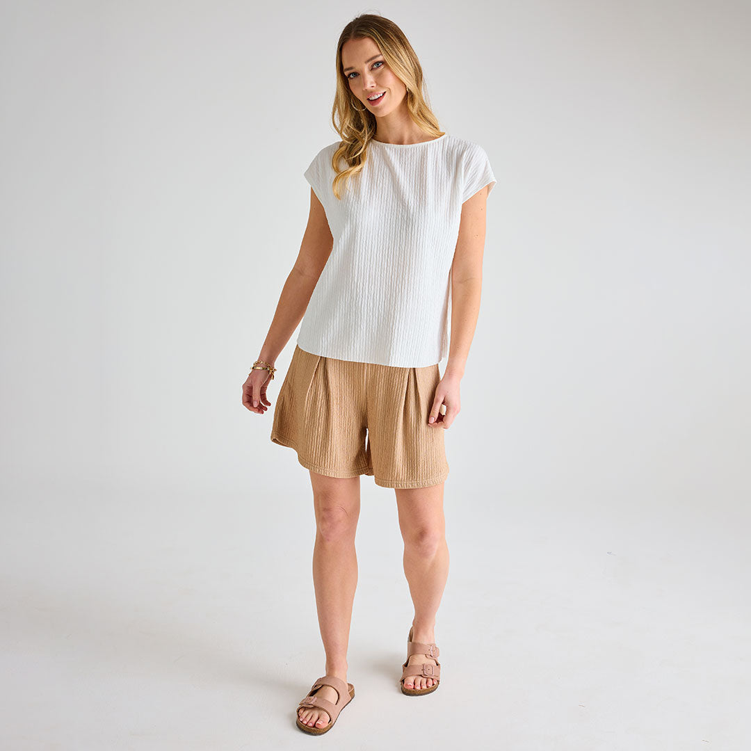 Ladies Beige Plisse Shorts