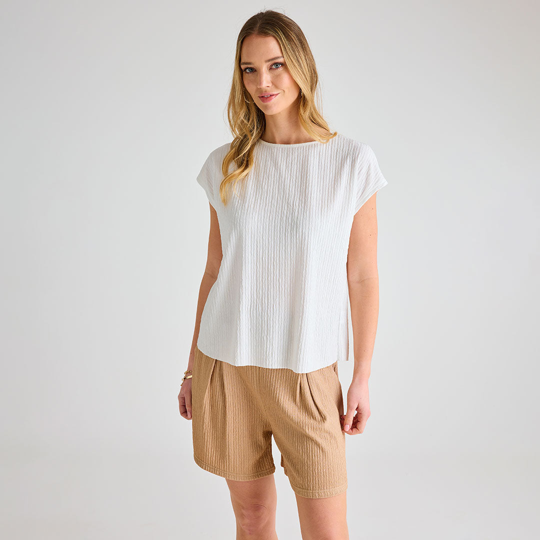 Ladies Beige Plisse Shorts