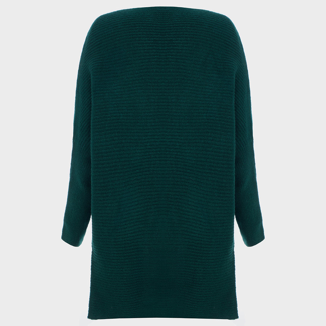 Ladies Green Knitted Batwing Jumper