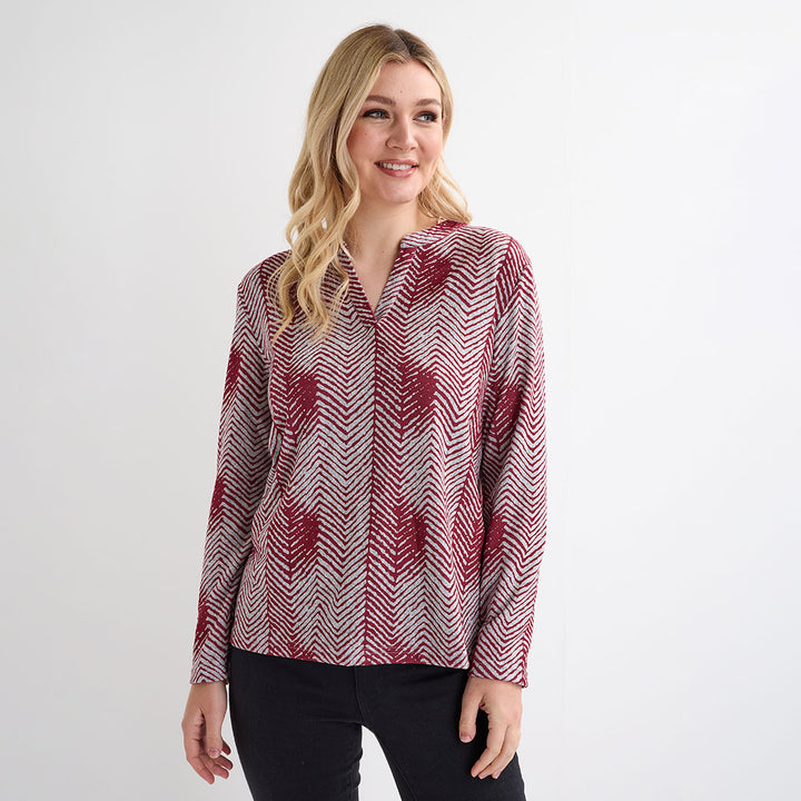 Ladies Wine Herringbone Top