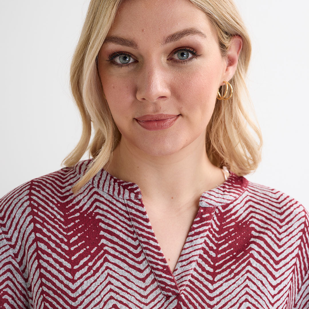 Ladies Wine Herringbone Top