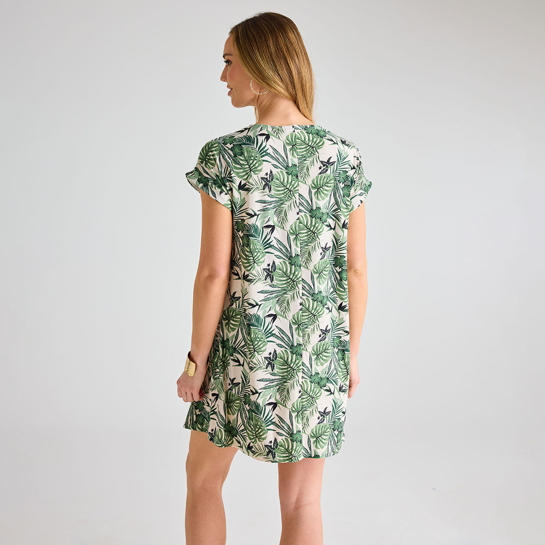 Ladies Tropical Print Crew Neck Dress
