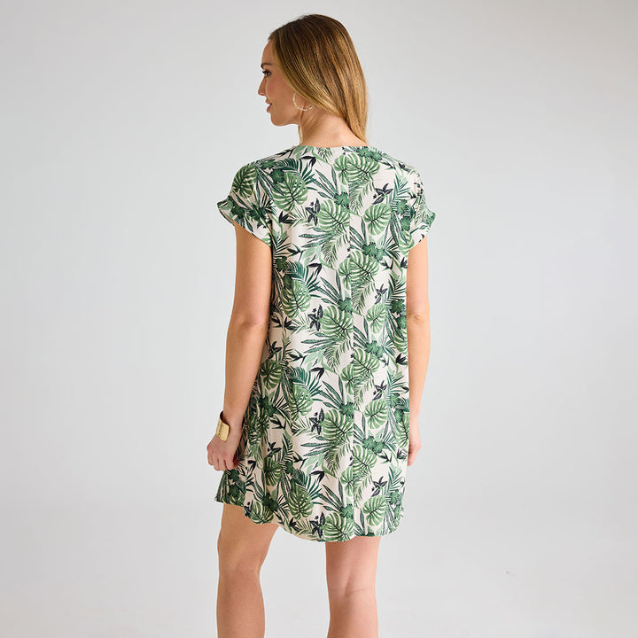 Ladies Tropical Print Crew Neck Dress