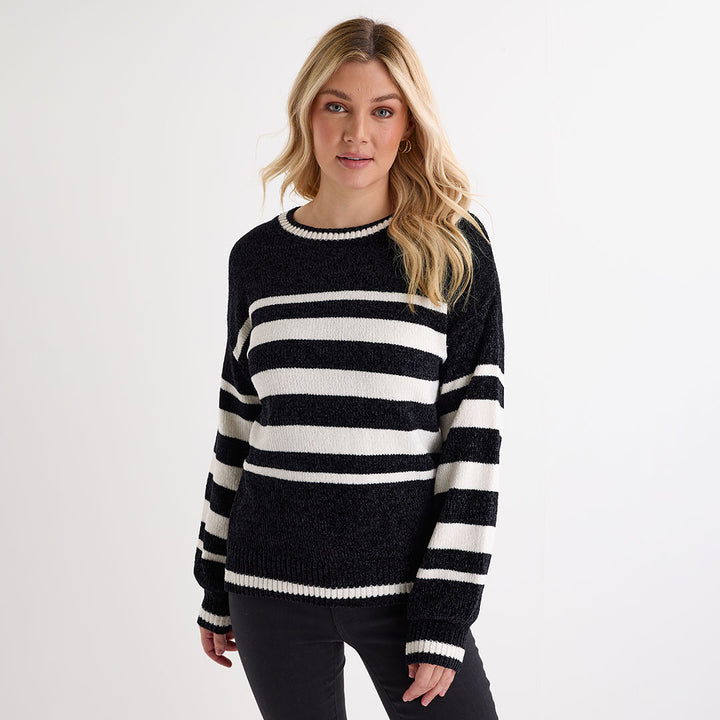 Ladies Black Stripe Jumper