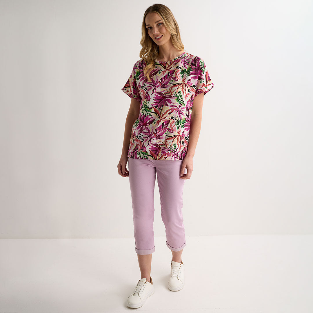 Ladies Purple Palm Drop Shoulder Top