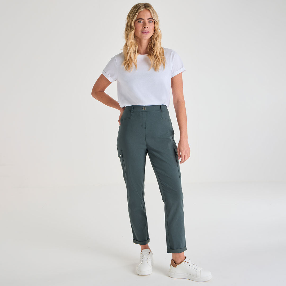 Ladies Dark Khaki Bengaline Combat Trouser