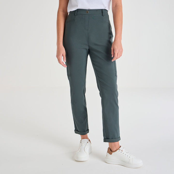 Ladies Dark Khaki Bengaline Combat Trouser