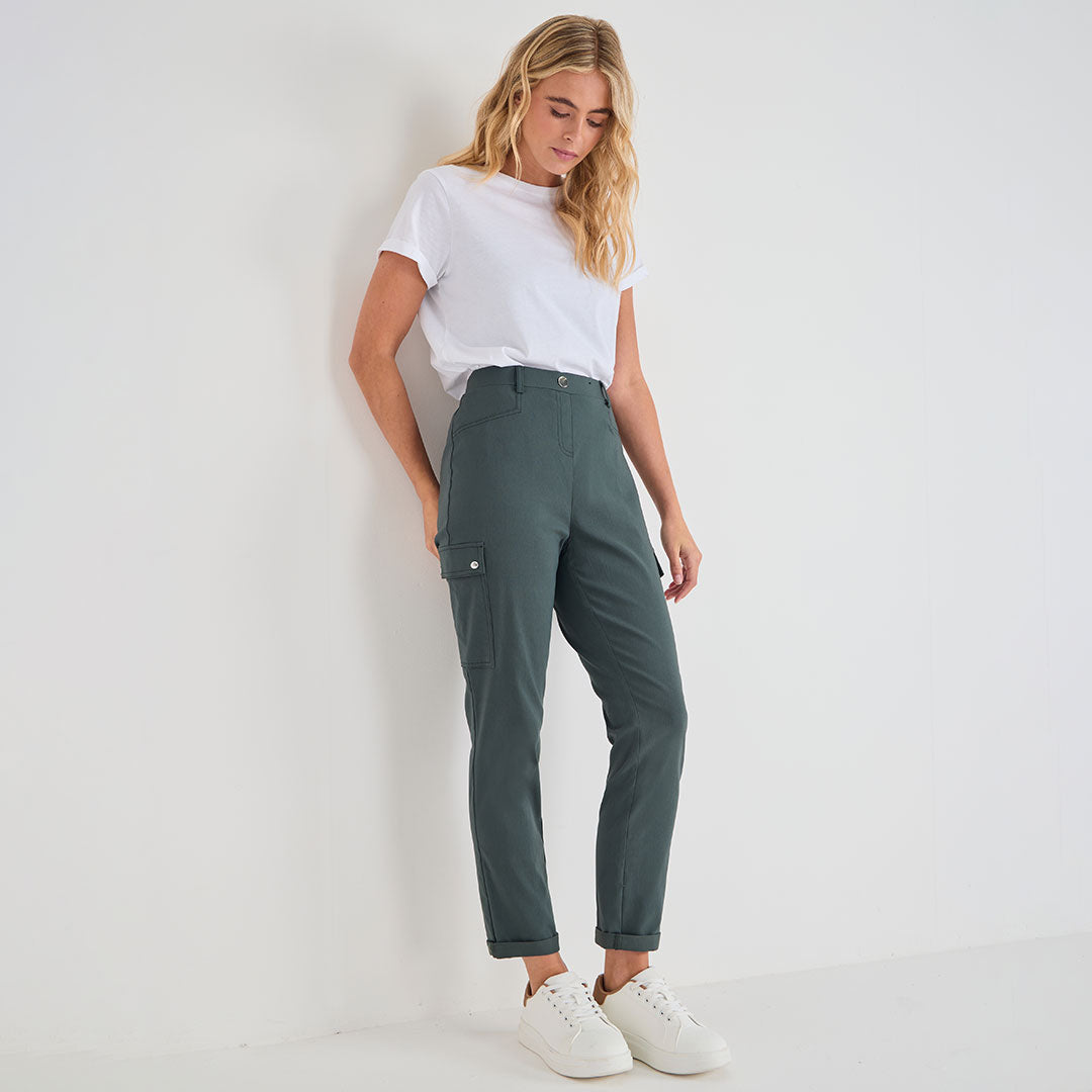 Ladies Dark Khaki Bengaline Combat Trouser
