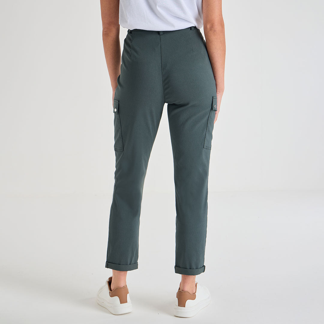 Ladies Dark Khaki Bengaline Combat Trouser