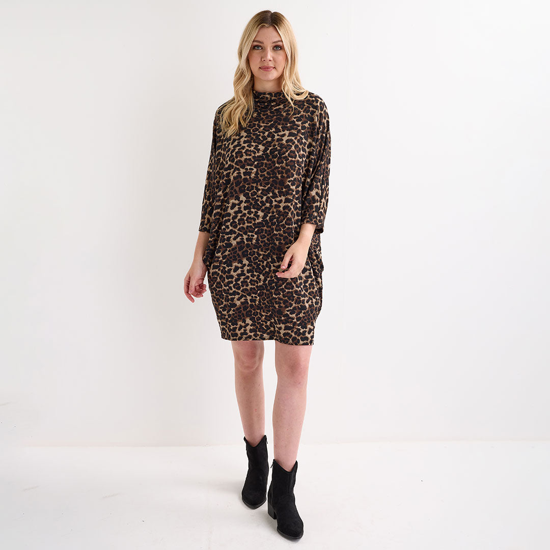 Ladies Brushed Leopard Print Dress