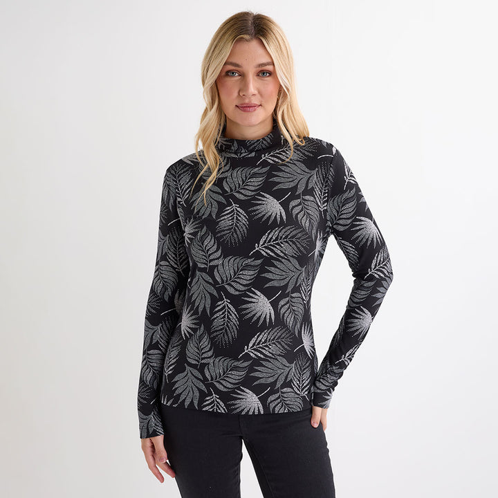 Ladies Black Leaf Soft Touch Roll Neck