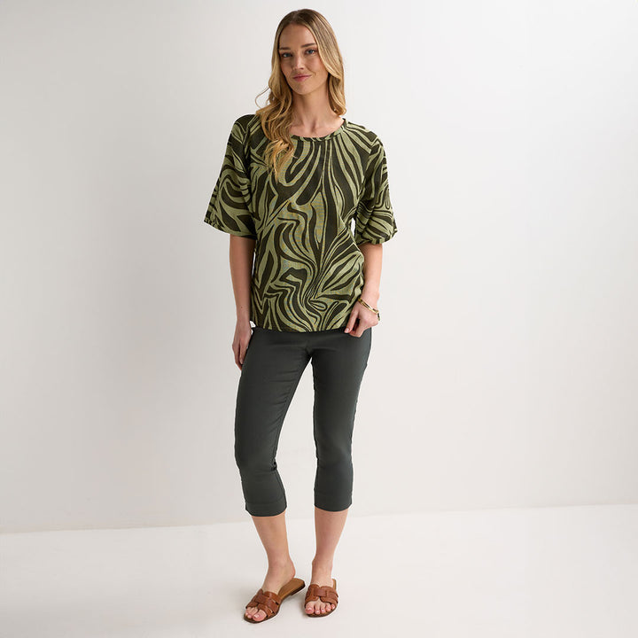 Ladies Khaki Zebra Dolman Top
