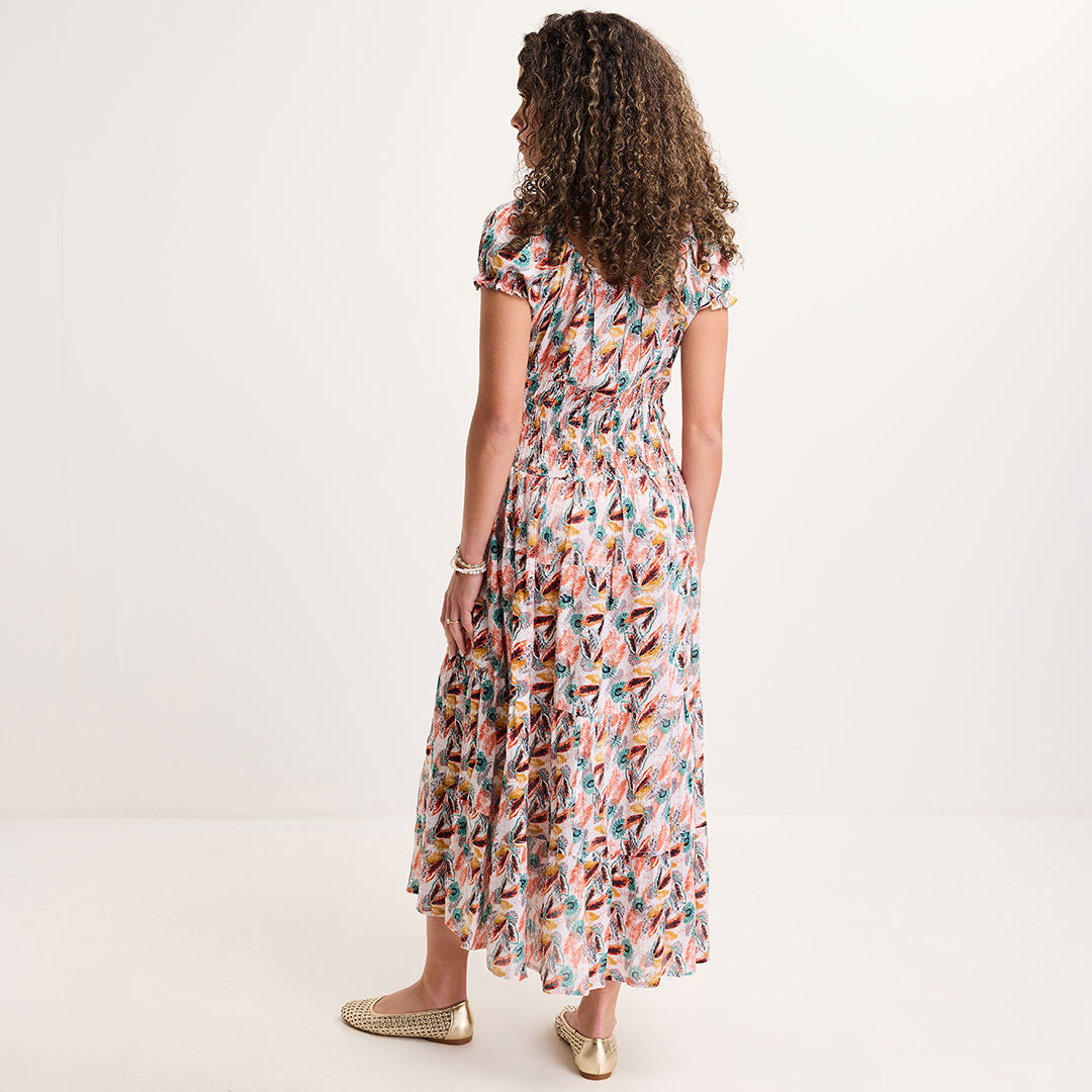 Ladies Mint Feather Bardot Print Midi Dress