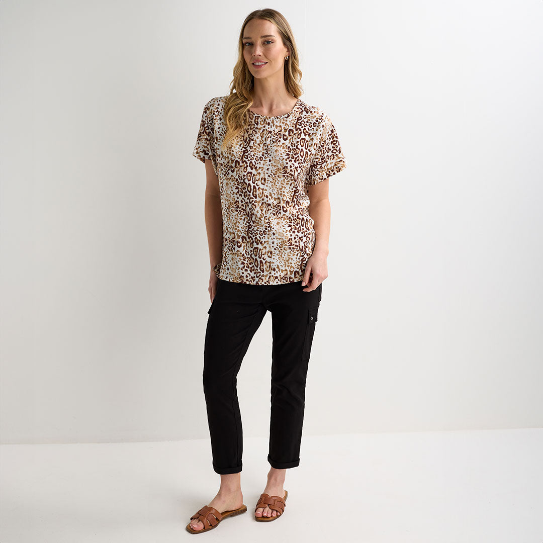 Ladies Stone Animal Drop Shoulder Top