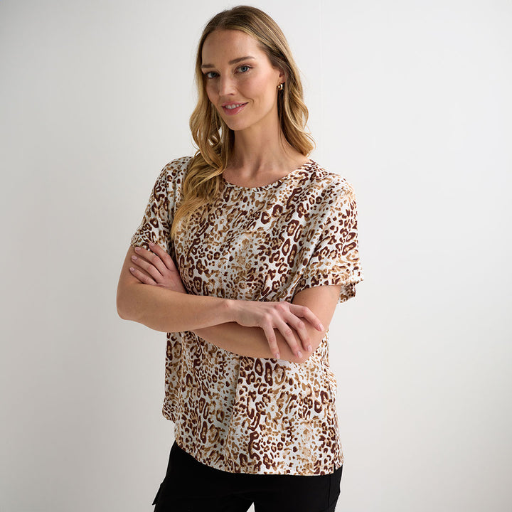 Ladies Stone Animal Drop Shoulder Top