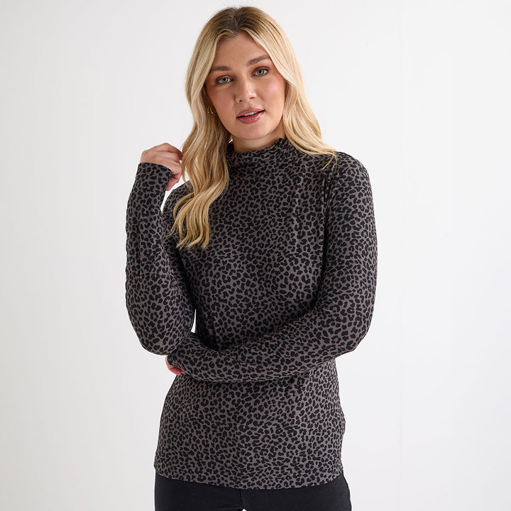 Ladies Black Grey Soft Touch Roll Neck