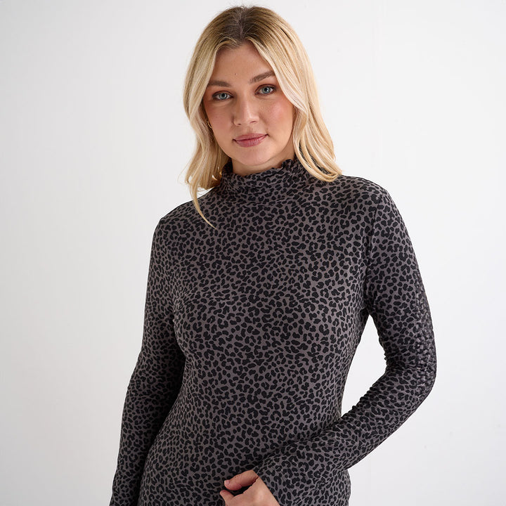 Ladies Black Grey Soft Touch Roll Neck