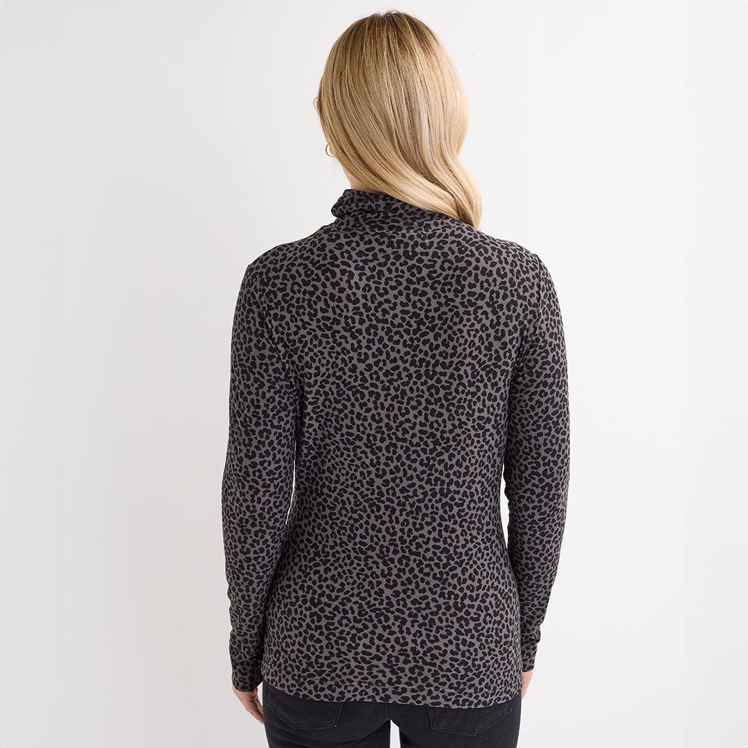 Ladies Black Grey Soft Touch Roll Neck